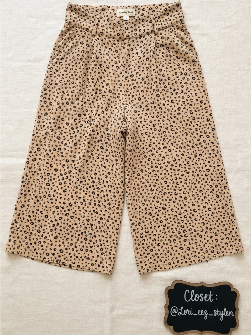 Sunday Best Tan Leopard Print Wide-Leg Cropped Pants - Picture 2 of 9